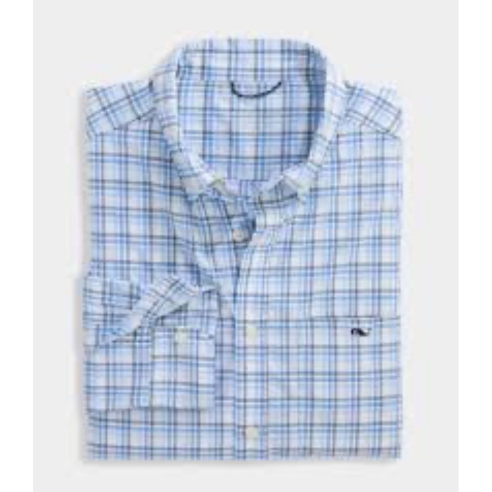 Vineyard Vines Tucker Shirt Mens Large Blue White Plaid Cotton Button Down Logo